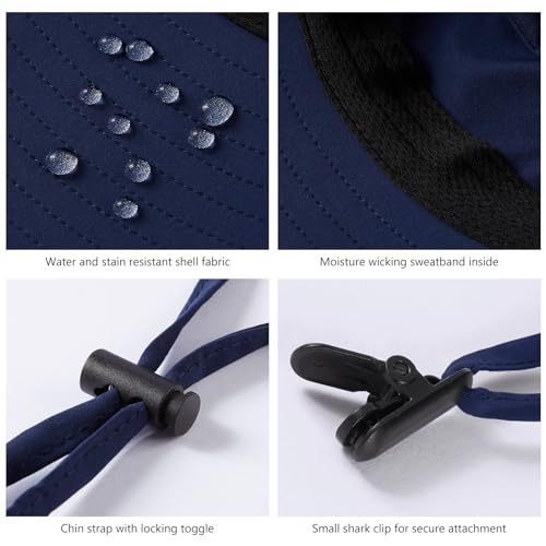 UPF 50+ Foldable Sun Hats Wide Brim with Large Neck Flap for Men Women UV Protection Gardening Fishing Beach Hat - color: Navy Blue