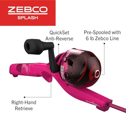 Zebco Youth Floating Spincast Reel and Fishing Rod Combo, Pre-Spooled with 6-Pound Cajun Line - color: Pink