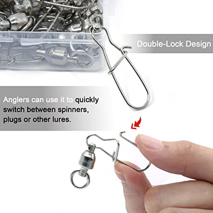 FishTrip Ball Bearing Snap Swivels, Duo Lock Barrel Swivels for Fishing | 30Pcs Stainless Steel Smooth Rotation Speed Clips Swivels Fishing Tackle for Lures Freshwater Saltwater 0#-10# - size: Size7 (250lbs) 30pcs