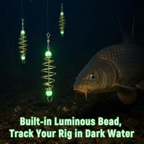 MAGICLULU Luminous Bead Spring Fish Bait Olive Shape Fishing Feeder Carp Bait Cage Fishing Accessories for Outdoor Angling