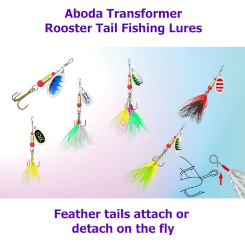 Aboda Rooster Tail Fishing Lures Kit, 10 Spinnerbaits w 16 Attachable Rooster Tails in 8 Colors, Fishing Lures for Bass Salmon Trout and Crappie - size: 1/8 oz Set