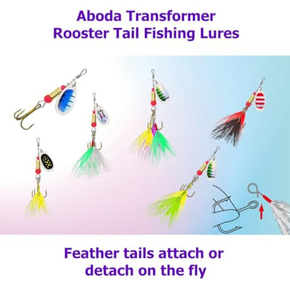 Aboda Rooster Tail Fishing Lures Kit, 10 Spinnerbaits w 16 Attachable Rooster Tails in 8 Colors, Fishing Lures for Bass Salmon Trout and Crappie - size: 1/8 oz Set