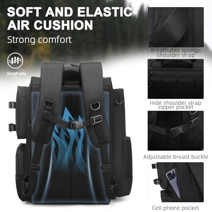 WANOON Fishing Backpack, fishing bag with Rod Holders. Large tackle Backpack Strong Materials - color: Black, size: 42L-Without Tackle Boxes