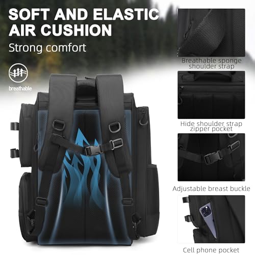 WANOON Fishing Backpack, fishing bag with Rod Holders. Large tackle Backpack Strong Materials - color: Black, size: 42L-Without Tackle Boxes
