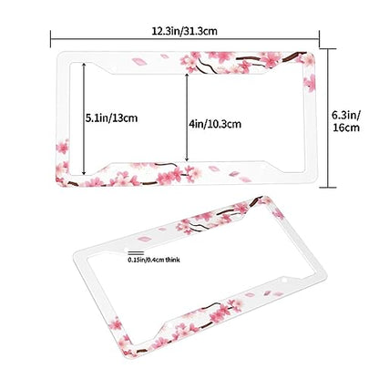 Pink Cherry Blossom On White Background License Plate Frame - 2Pcs Sakura Flower License Plate Holder Aluminum Metal Car Accessories Refreshing Cute Anime Design Fits Standard Us Vehicles with Screws - color: sakura