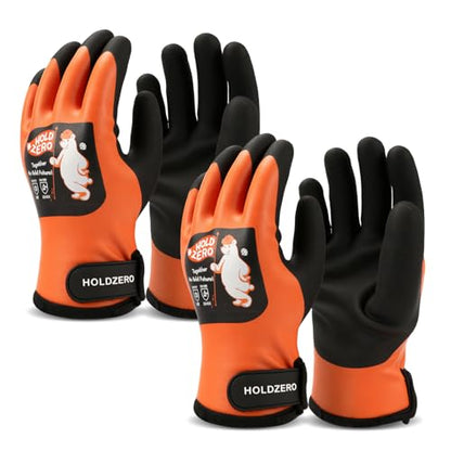 Winter Waterproof Gloves Warm With Grip Fluorescent Orange 2 pairs - size: Large