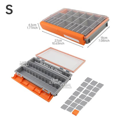 Conskyee Waterproof Fishing Tackle Box, Clear Terminal Tackle Storage Organizer with Removable Dividers, Portable Fishing Lure Box Bait Vault (Orange, S)