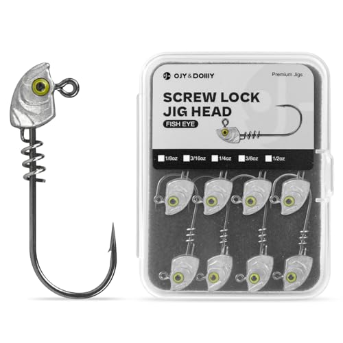 15-Pack Screw Lock Swimbait Jig Heads – 3D Chartreuse Eyes 1/8 3/16 1/4 3/8 1/2 oz, 3/0 & 4/0 Fishing Hooks - color: Raw, size: 1/2oz - 15Pack