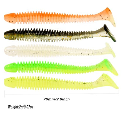 Paddle Tail Swimbaits Paddle Tail Soft Plastic Bass Lure Baits, 100PCS Plastic Bait for Saltwater/Freshwater Fishing