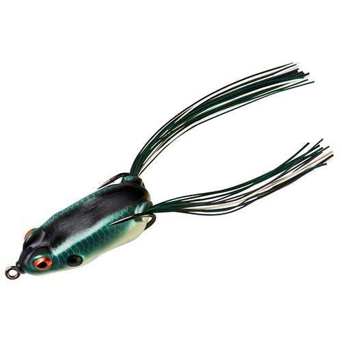 BOOYAH Poppin' Pad Crasher Topwater Bass Fishing Hollow Body Frog Lure with Weedless Hooks - color: Shad Frog