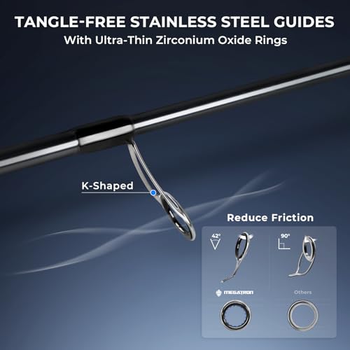 KastKing Megatron Titanium Telescopic Casting & Spinning Fishing Rods, IM7 Graphite Travel Rod with Titanium Solid Tip, Power Transition System, for Freshwater and Inshore Fishing - size: 6'6''- M- Fast, style: Spin