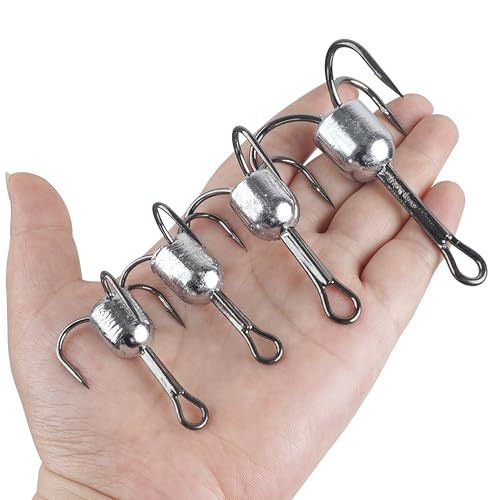 Snagging Hooks Snagging Weighted Treble Hooks 5pcs Large Weighted Fishing Hooks for Baitfish Tuna Swordfish Trout Salmon Fishing 4 Sizes 1oz 1.25oz 1.5oz 2.5oz - size: 10/0-2.5oz-5pcs