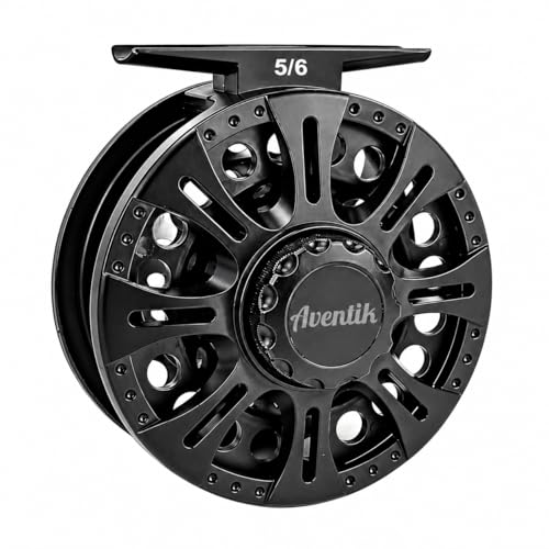 Aventik HVCE Graphite Fly Reel Center Drag System Classic III Graphite Large Arbor Sizes 3/4, 5/6, 7/8 Fly Fishing Reels - size: 5/6, style: Only Reel