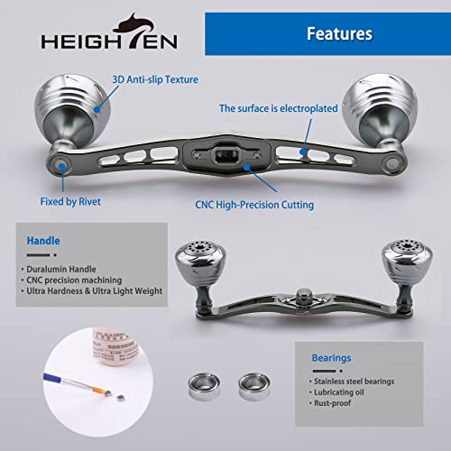 HEIGHTEN 120mm Fishing Reel Handle for Shimano Daiwa Abu Garcia Penn Kastking Lew's Baitcasting Reel Power Crank Accessory (120mm Handle 30mm Knob - All Silver) (0124) - color: 120mm Handle 30mm Knob - All Silver