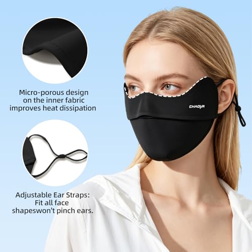 UPF 50+ UV Sun Protection Face Mask, Unisex Breathable Cooling Face Cover Sun UV Protection Ear Loops for Outdoor Activities - color: Black