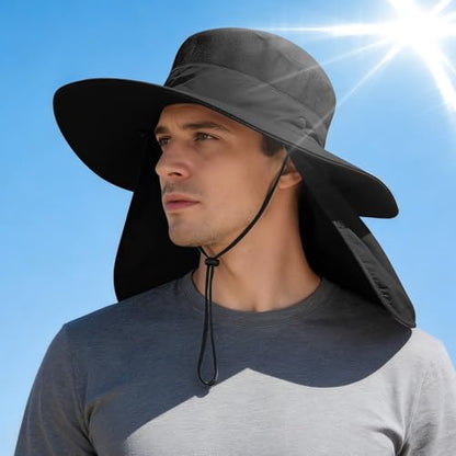 4 Pack Sun Hats for Men Women UPF 50+ Wide Brim Fishing Bucket Hat Summer Outdoor UV Protection Adjustable Neck Flap - color: Light Gray, Gray, Black, Khaki