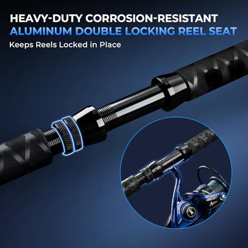 KastKing Kapstan Saltwater Spinning Rod, Boat & Surf Fishing Rod, Lightweight S-Curve Graphite Blanks, Stainless-Steel Double-Foot Guides, Aluminum/Graphite Locking Reel Seat, 2-Piece PTS Rod - style: Spin-8'0"-mh-f