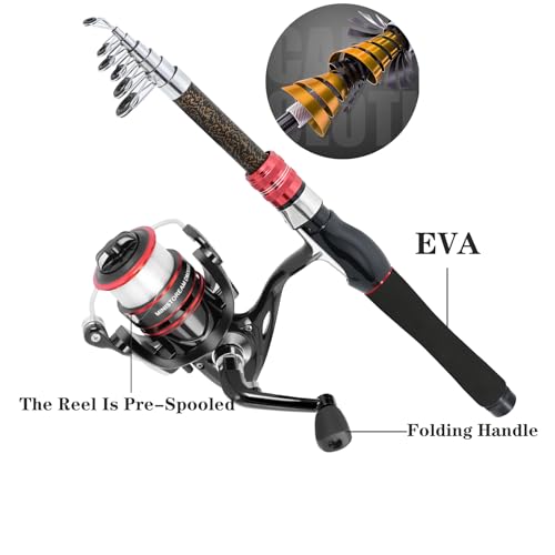 Carbon Fiber Fishing Pole Combo Set -2PACK 2.1m/6.89ft Spinning Reel, 57pcs Accessories Kit for Saltwater & Freshwater Fishing for Bass