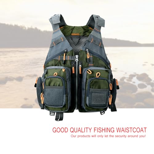 Obcursco Fly Fishing Vest for Men and Women with Breathable Mesh, Trout Fishing Gear, for Outdoors Stream Fishing - color: Army Green