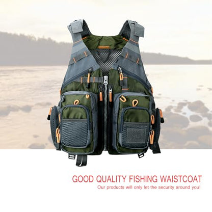 Obcursco Fly Fishing Vest for Men and Women with Breathable Mesh, Trout Fishing Gear, for Outdoors Stream Fishing - color: Army Green