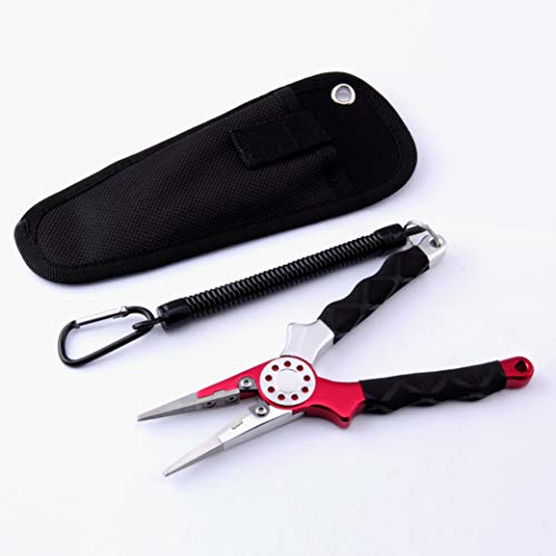 Professional Saltwater/Fresh Water Aluminum Fishing Pliers Tungsten Carbide Cutters Hook Remover with Sheath and Lanyard - color: Red.t