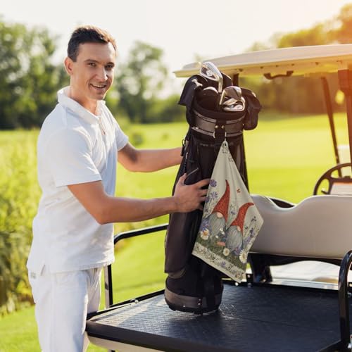 Gnomes Golf Towel Microfiber with Carabiner Clip, Funny Cleaning Cloth for Golf Balls & Clubs, Gift for Women Men, Golfers, Dad, Grandpa, Bag Accessories 16"*24"-Daisy Flower Butterfly - color: Gnomes