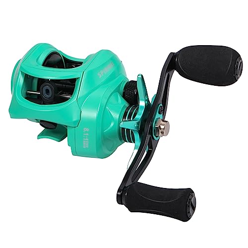 Sougayilang Baitcasting Fishing Reel with 9 + 1 Anti-Reverse Ball Bearings, 8.1:1 High-Speed Gear Ratio Casting Reel - color: Turquoisee- Left Handed