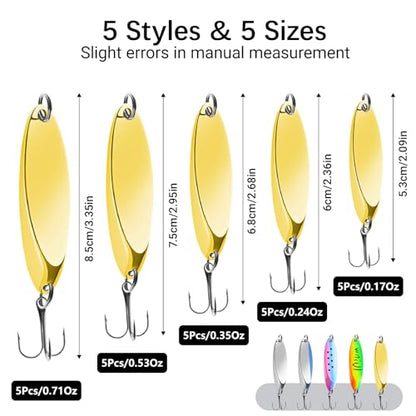Fishing Lures Fishing Spoons, 5pcs/25pcs/30pcs/50pcs Trout Lures Bass Lures Hard Metal Spinner Baits for Salmon Bass Trout - color: 25PCS-5g/7g/10g/15g/20g