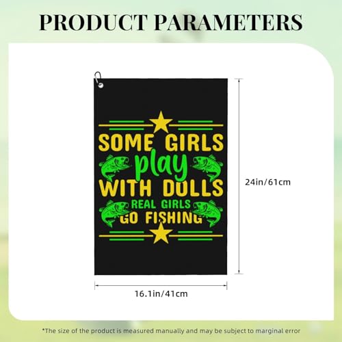 NIENIE Some Girls Play with Dolls Real Girls Go Fishing Golf Towel 16 x 24 Inch Golf Towels for Golf Bags with Carabiner Clip Microfiber Sports Golf Towel Men Women Golf Accessories