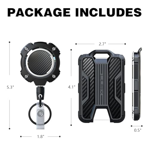 LIUGX Retractable Badge Holder with Belt Clip, Heavy Duty Carabiner Keychain,Durable ID Card Holder (Holds 4 Cards), Carbon Fiber-Texture, with 31.5”Badge Reel Key Chain, 10,000+ Rebound, Silver-Black - color: Belt Clip Ver.silver