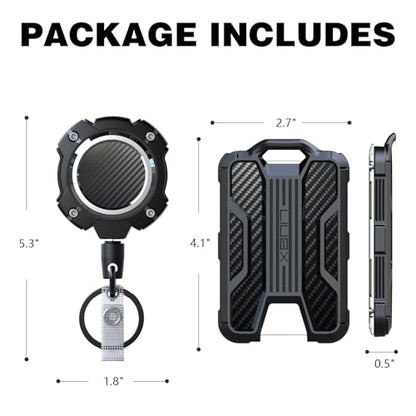 LIUGX Retractable Badge Holder with Belt Clip, Heavy Duty Carabiner Keychain,Durable ID Card Holder (Holds 4 Cards), Carbon Fiber-Texture, with 31.5”Badge Reel Key Chain, 10,000+ Rebound, Silver-Black - color: Belt Clip Ver.silver
