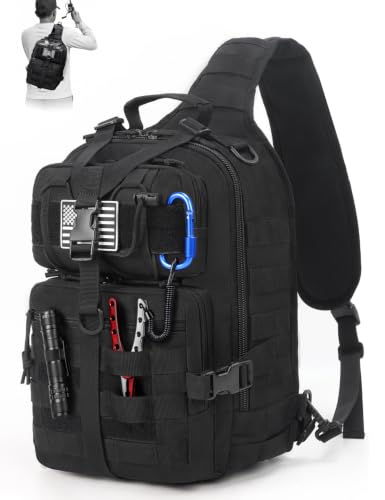J.SH Tactical Sling Bag for Men, Military Shoulder Sling Backpack(Bag Only) | MOLLE System, EDC Bag, Fits Most 14" Laptops & iPad Pro, Crossbody Shoulder Backpack for Commute, Travel & Fishing - Black - color: Black - Large (15l)
