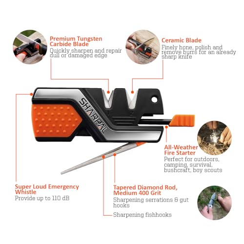 SHARPAL 101N 6-in-1 Pocket Knife Sharpener & Survival Tool | Diamond Sharpening Rod, Fire Starter Ferro Rod, Whistle, Sharpens Straight & Serrated Blades, Repairs & Hones Knives - style: 1-Pack