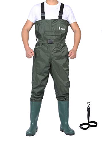 Bootfoot Fishing Chest Waders for Men Women with Boots 2-Ply Nylon/PVC Waterproof Hunting Waders with Boots Hanger - color: Green, size: 8