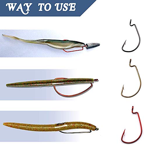 Bass Fishing Hooks Kit, 50pcs 2X Strong Offset Ewg Worm Hooks for Bass Fishing Trout Soft Bait Jig Texas Rig Saltwater Freshwater Size 1/0-5/0