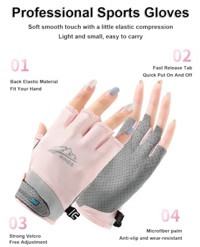 SUJAYU UV Protection Gloves - Women & Men's Fingerless Driving, Fishing & Sailing Gloves with UV & Sun Protection - color: Pink, size: Medium
