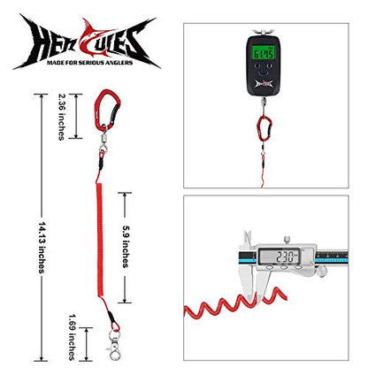 HERCULES M4 Fishing Lanyard, Fishing Pole Tether, Kayak Paddle Leash, Heavy Duty Retractable Coiled Lanyard for Fishing, Rods, Pliers, Boating, Paddles, Kayak - color: Pack of 2 Red, 5.9"