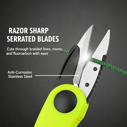 Fishing Scissors, Folding Micro Scissors for Braided Fishing Line Stainless Steel Fishing Line Cutter with Non-Slip Rubber Handle(Yellow)