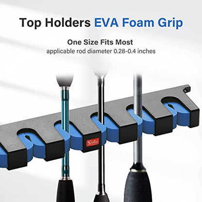 Simple Deluxe Vertical Fishing Rod Holders Wall-Mounted – Simple Deluxe Fishing Rod Rack, Fishing Pole Holder & Rack, Fishing Pole Holders Up to 6 Rods or Combos in 13.6 ", 1 Pair Blue