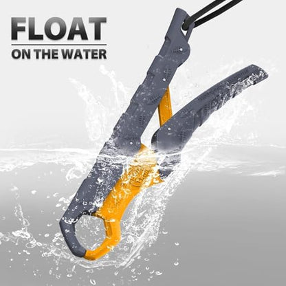 SNAIL TRAIL 7.5'' Floating Fish Gripper, Fishing Grabber | Catfish Mouth Pliers, Caught Bass Holder, Fish Scale Hook Clamp, Saltwater Lip Grip Tool with Lanyard, Gifts for Men - color: Gray-yellow