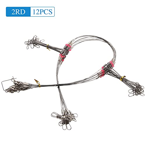 Fishing Leader Saltwater Freshwater,Stainless Steel Fish Rig with Swivel Snap Beads Connector Lure Bait and Hooks Fish Trace Lure Steel Wire Fishing Tackle Kit - color: 2arm 12pack