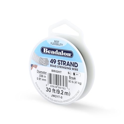 Beadalon 49 Strand Stainless Steel Bead Stringing Wire, .036 in / 0.91 mm, Bright, 30 ft / 9.2 m - color: Bright, style: .036 in / 0.91 mm, 30 ft / 9.2 m