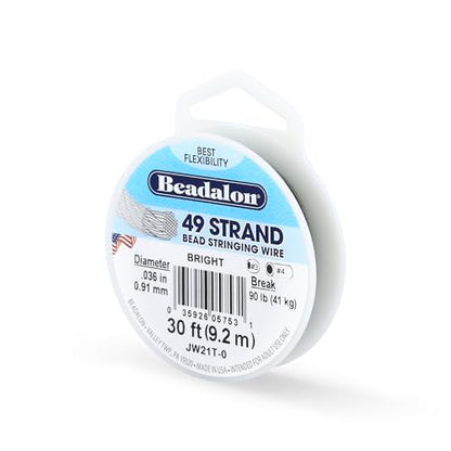 Beadalon 49 Strand Stainless Steel Bead Stringing Wire, .036 in / 0.91 mm, Bright, 30 ft / 9.2 m - color: Bright, style: .036 in / 0.91 mm, 30 ft / 9.2 m