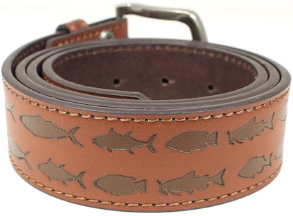 BC Belts Mens Fishing Leather Belt Strap and Metal Buckle 1.5" Wide with Snaps - Ocean Lake River Fishing Angler Bass - size: X-Small (26-27" Waist)