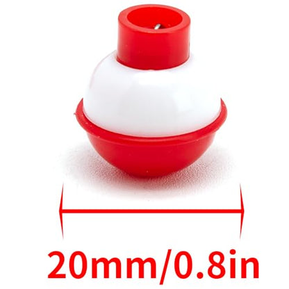 Surf turtle 20 Pcs 20mm Fishing Bobbers, Red White Snap-On Push Button Buoy Floats, Lightweight Fishing Tackle Accessories