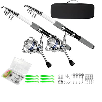 Spining Reels and Fishing Rod Combos (2-Pack), 5ft /6ft Fishing Pole, Size 2000 Reels, Pre-Spooled with 10 lb and 15 lb Mono Line - size: 4.92FT