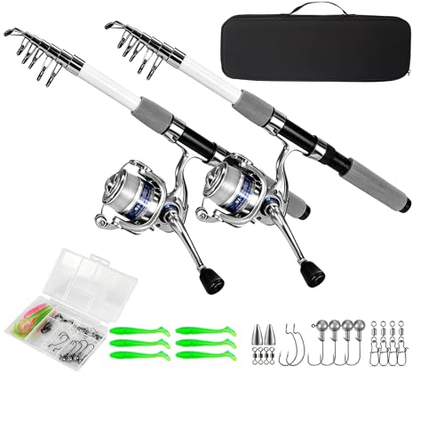 Spining Reels and Fishing Rod Combos (2-Pack), 5ft /6ft Fishing Pole, Size 2000 Reels, Pre-Spooled with 10 lb and 15 lb Mono Line - size: 4.92FT
