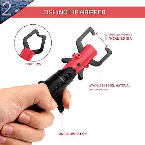mouhike Fishing Pliers Fish Lip Gripper Fishing Tool Kit Muti-Function Saltwater Fishing Line Cutter Hook Remover with Sheath Lanyard, Fly Ice Fishing Gear Fishing Gifts for Men Women - color: Red & Black