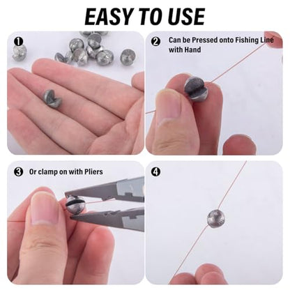 Dr.Fish 100 Pack Round Split Shot Weights Fishing Sinker Clip on Line Weight Tackle Fly Fishing Freshwater Saltwater - size: 1/24oz(#7)-100 Pack