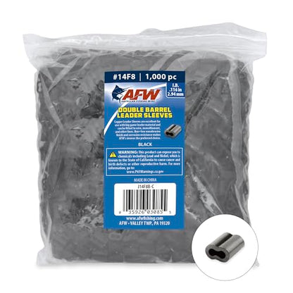 AFW American Fishing Wire Double Barrel Crimp Sleeves – Copper, Black Burr-Free & Corrosion Resistant Finish, Ideal for Rigging Fishing Leaders Over 90lbs, Packaged for Angler's Choice (Retail, Bulk) - size: 1000 Pieces, 0.116 -Inch Inside Diameter